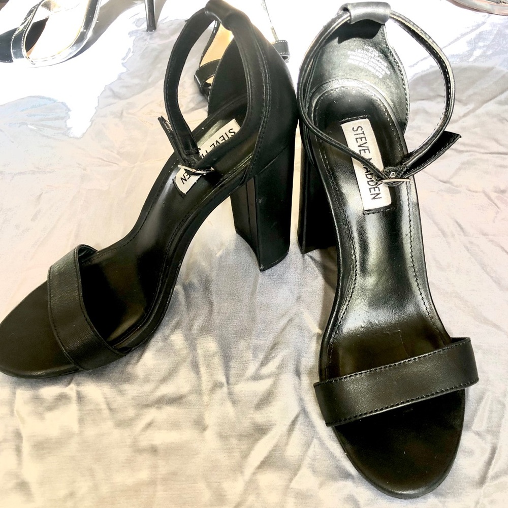 Steve Madden Black Leather Ankle Strap 4” Heels